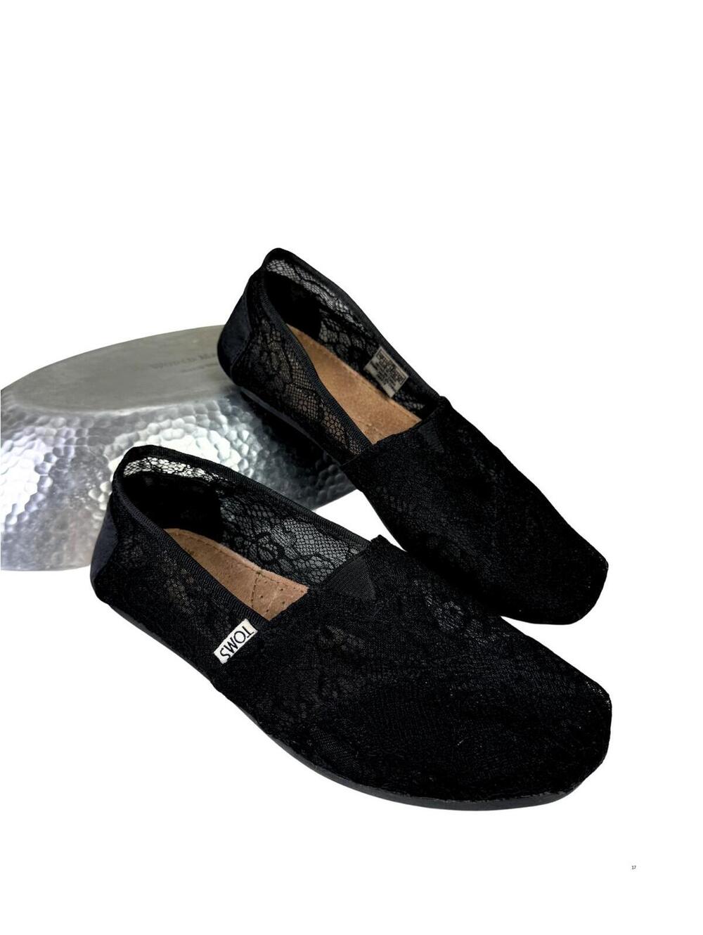 TOMS Black Lace Ballet Flats Womens 7 EU 37.5 Coquette Balletcore